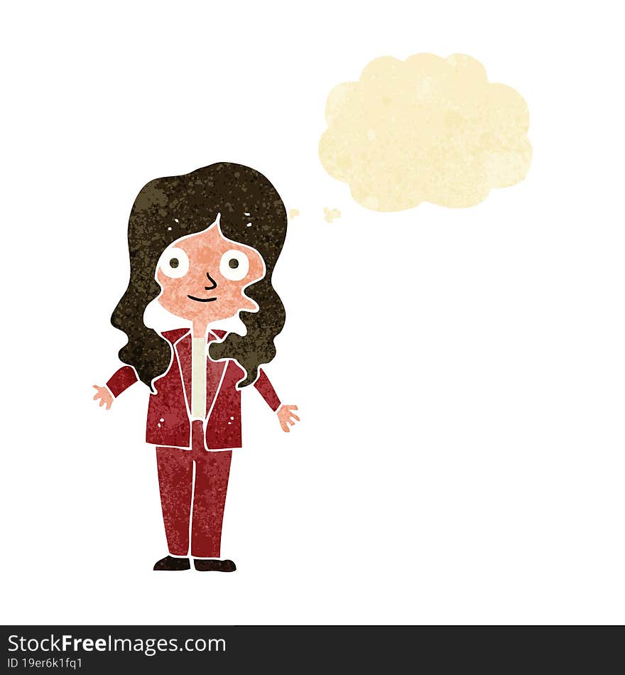 Cartoon Friendly Business Woman With Thought Bubble