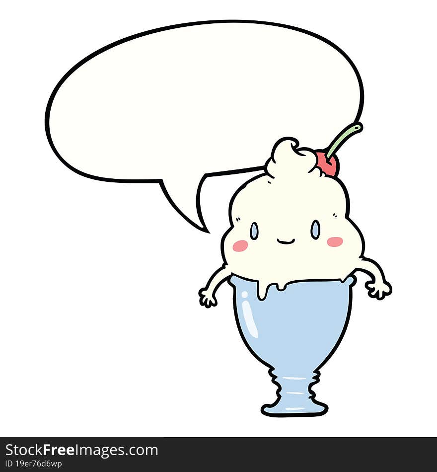 Cute Cartoon Ice Cream And Speech Bubble