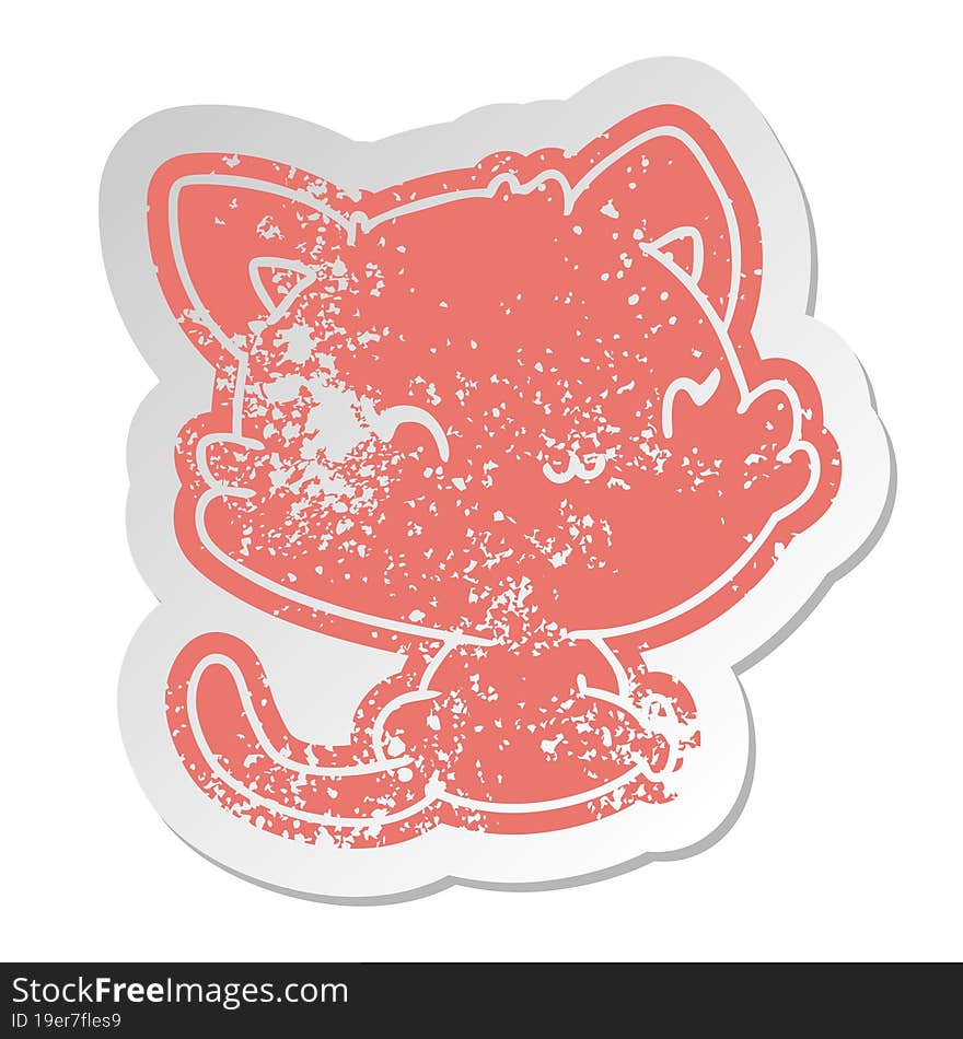 distressed old cartoon sticker of cute kawaii kitten. distressed old cartoon sticker of cute kawaii kitten