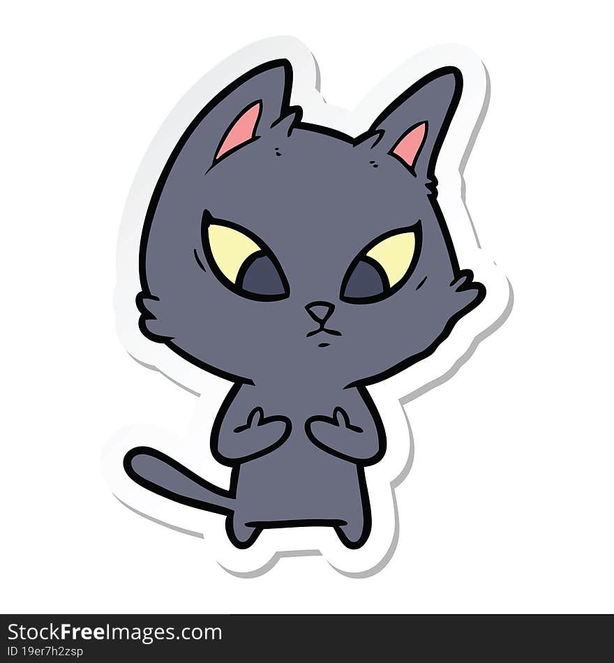 sticker of a confused cartoon cat