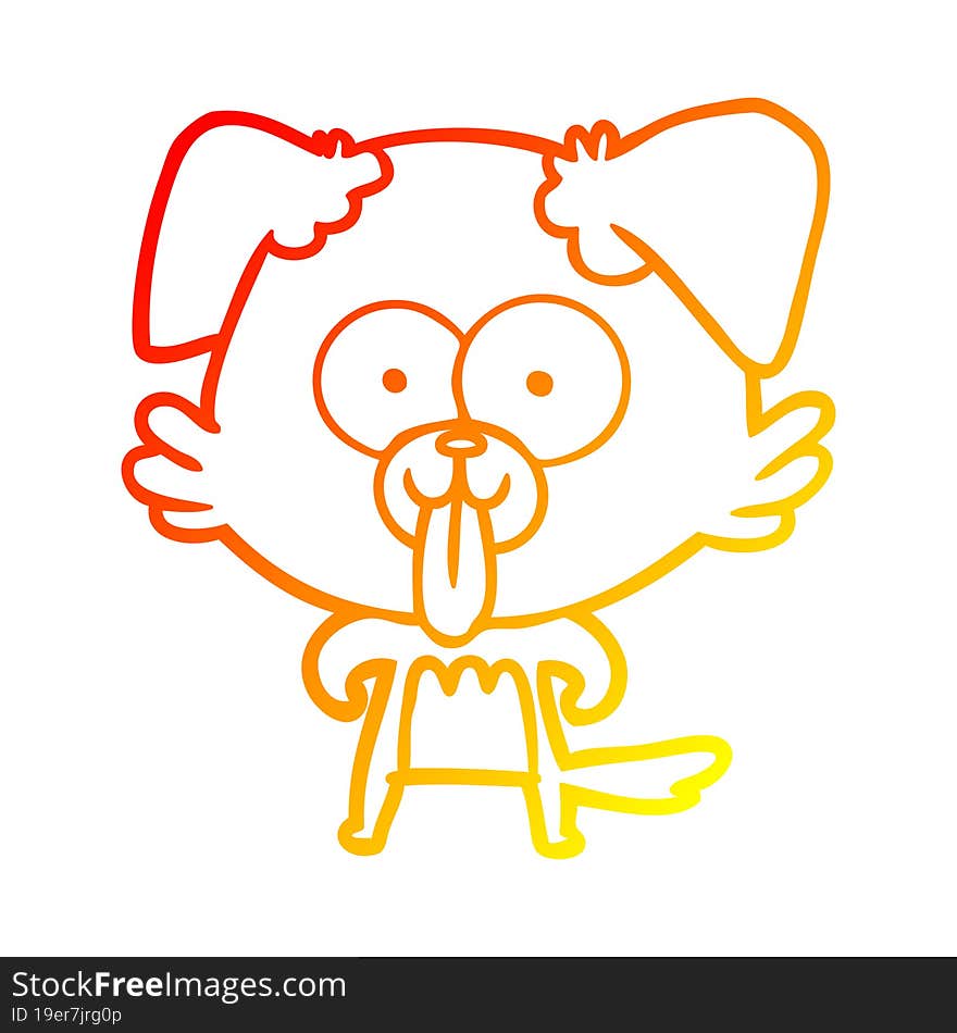 Warm Gradient Line Drawing Cartoon Dog With Tongue Sticking Out