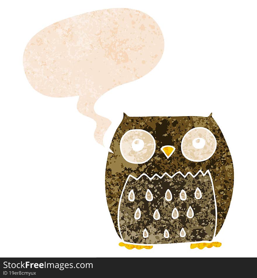 Cartoon Owl And Speech Bubble In Retro Textured Style