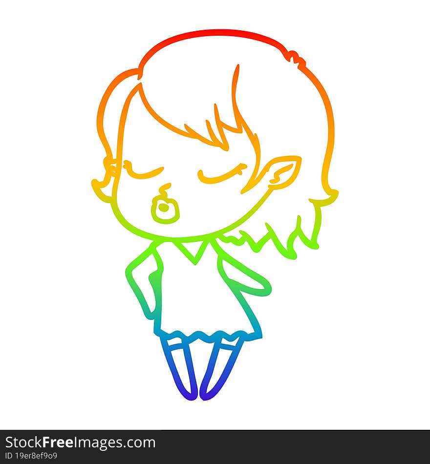 rainbow gradient line drawing cute cartoon vampire girl