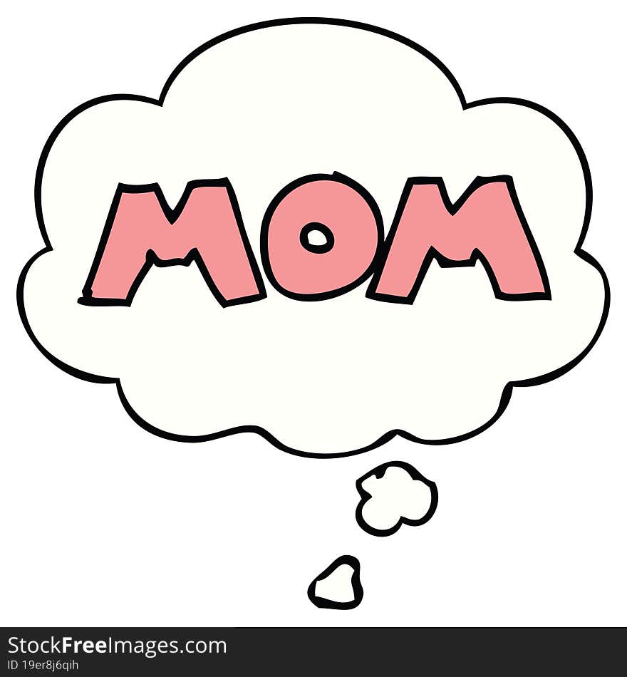 cartoon word mom and thought bubble