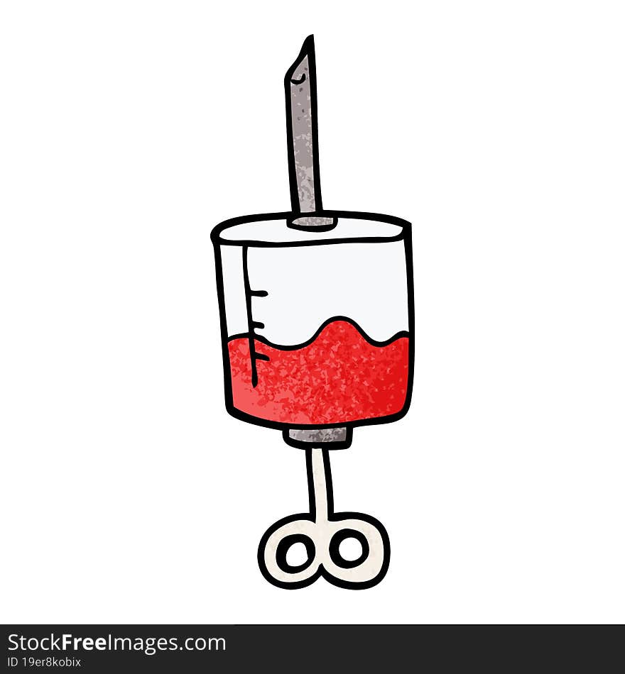 cartoon doodle of blood filled syringe