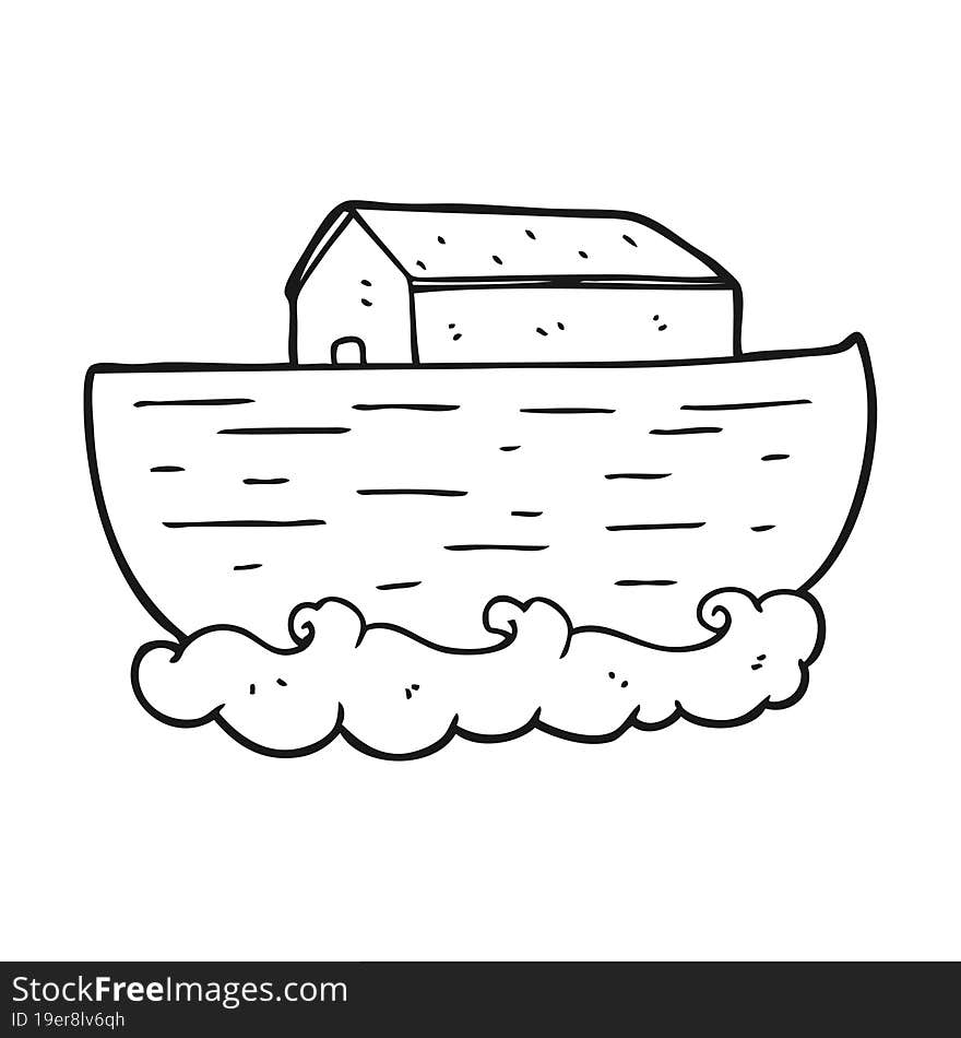 freehand drawn black and white cartoon noah\'s ark. freehand drawn black and white cartoon noah\'s ark