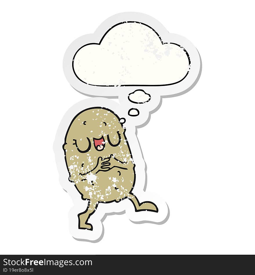 Cartoon Happy Potato And Thought Bubble As A Distressed Worn Sticker