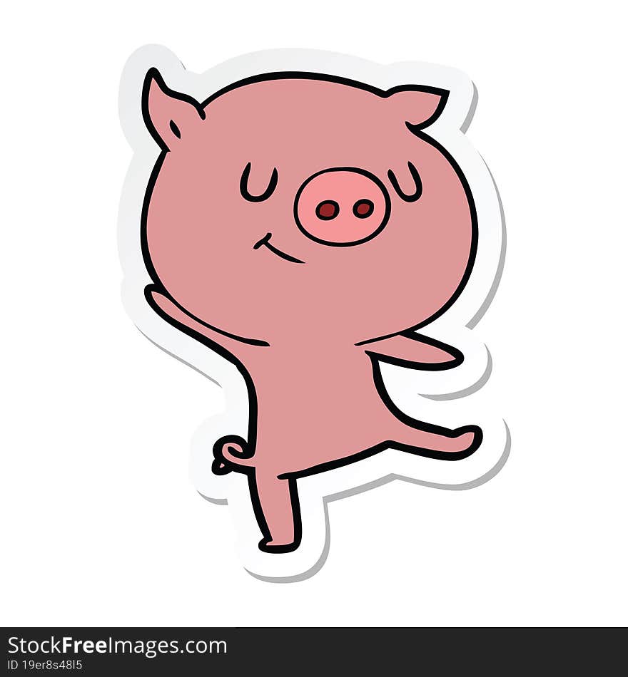 sticker of a happy cartoon pig