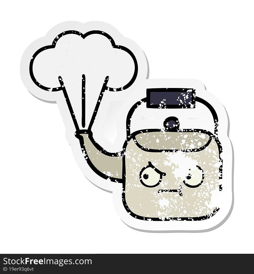 distressed sticker of a cute cartoon steaming kettle