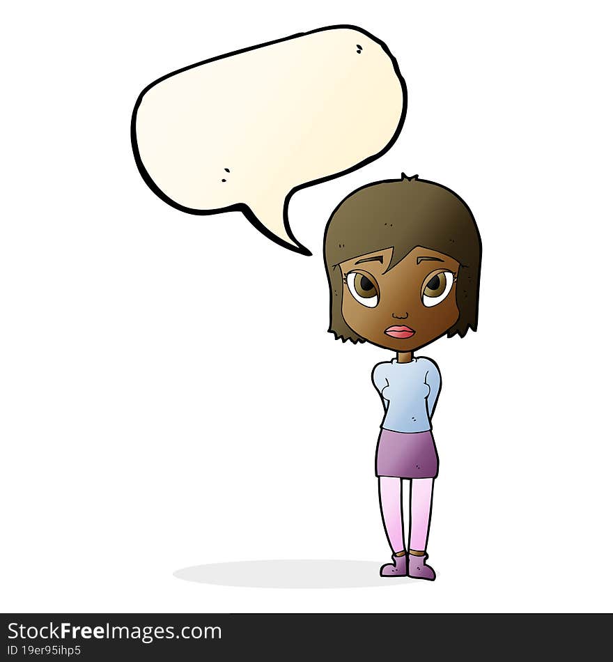 cartoon shy girl with speech bubble