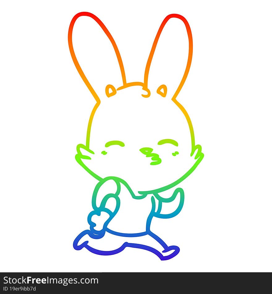 rainbow gradient line drawing of a cartoon running rabbit