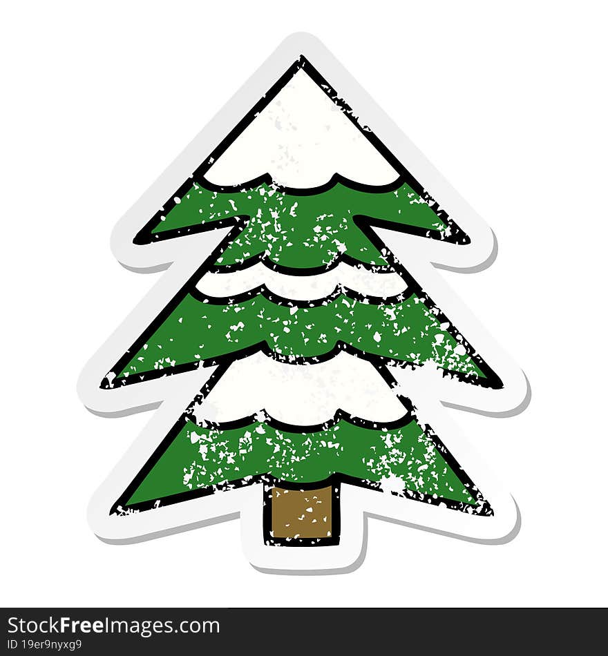 distressed sticker of a cute cartoon snow covered tree