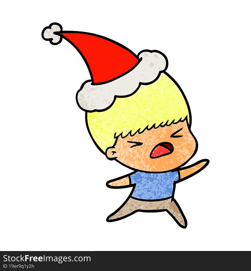 Textured Cartoon Of A Stressed Man Wearing Santa Hat