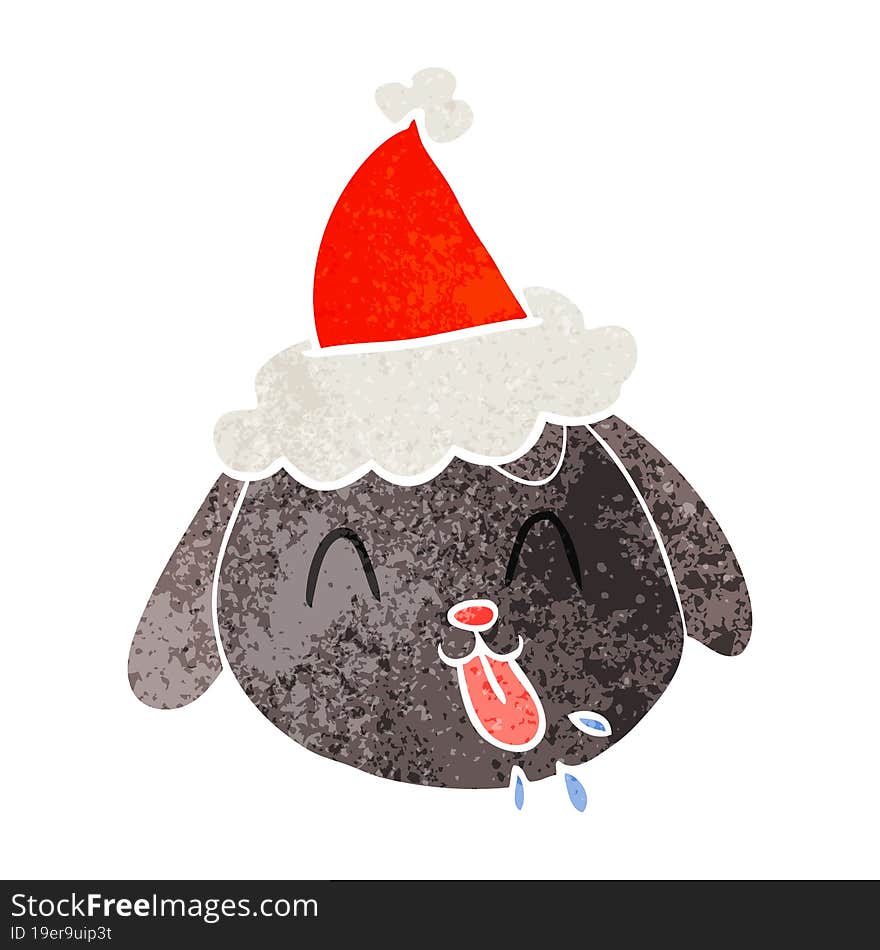 Retro Cartoon Of A Dog Face Wearing Santa Hat