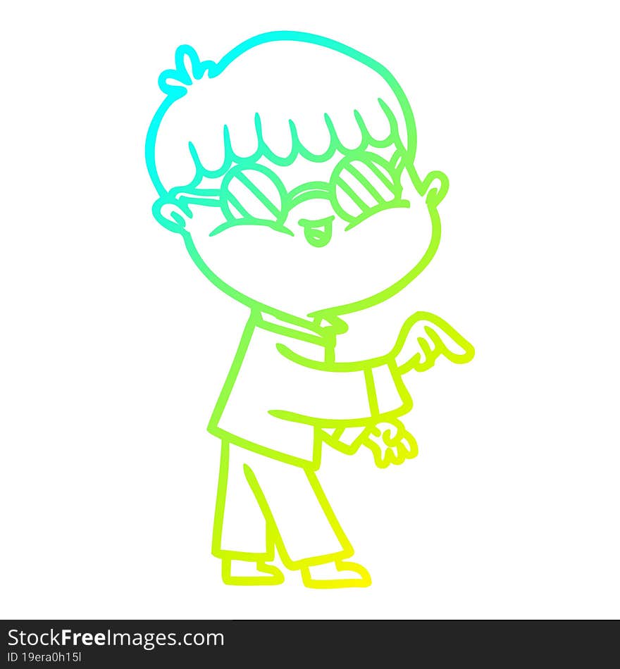 Cold Gradient Line Drawing Cartoon Boy Wearing Spectacles