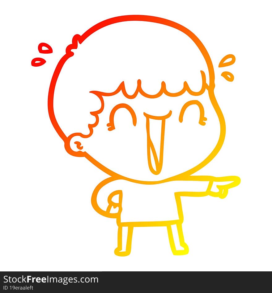 Warm Gradient Line Drawing Laughing Cartoon Man Pointing Finger