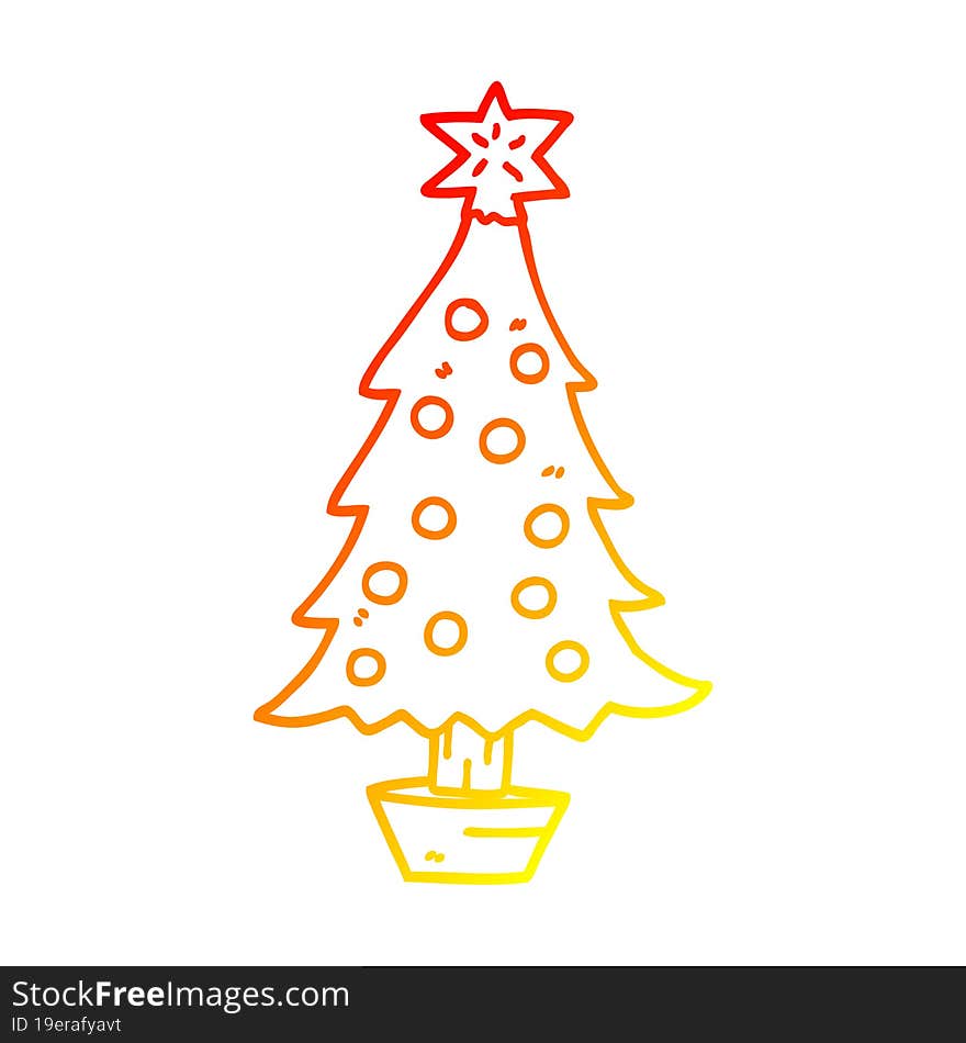 warm gradient line drawing of a cartoon christmas tree