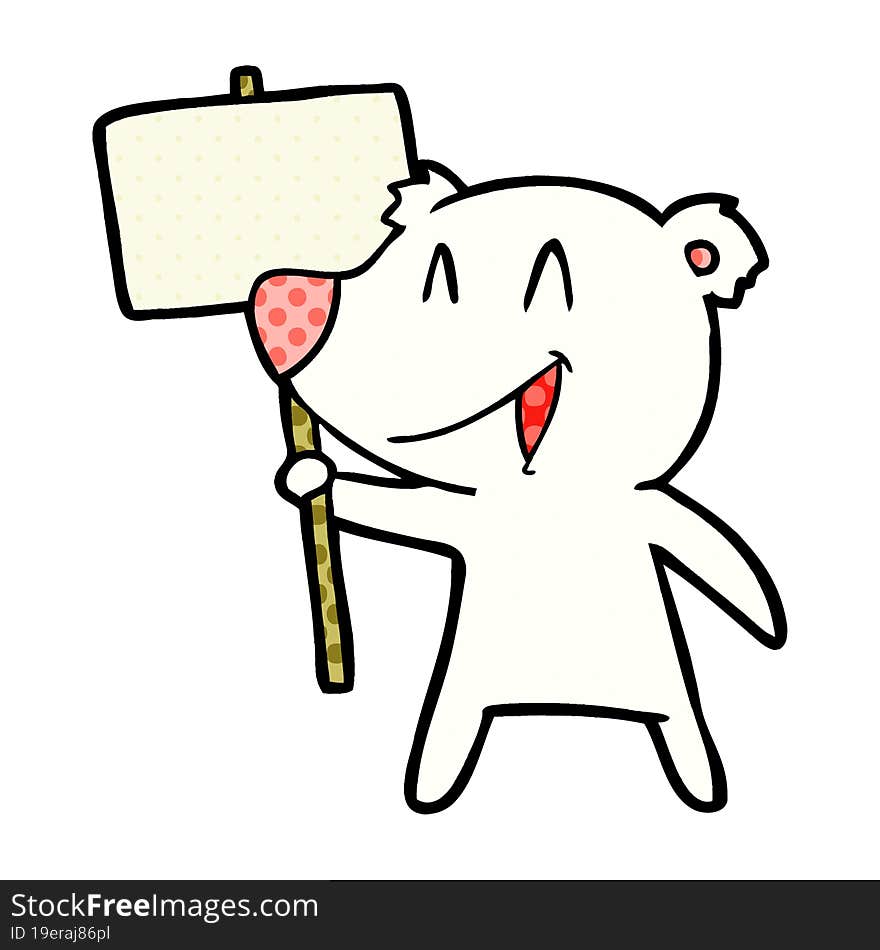 polar bear with protest sign cartoon. polar bear with protest sign cartoon