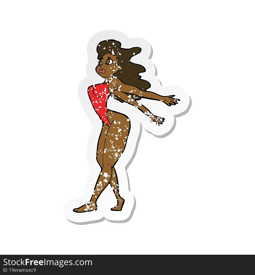 retro distressed sticker of a cartoon sexy woman in swimsuit