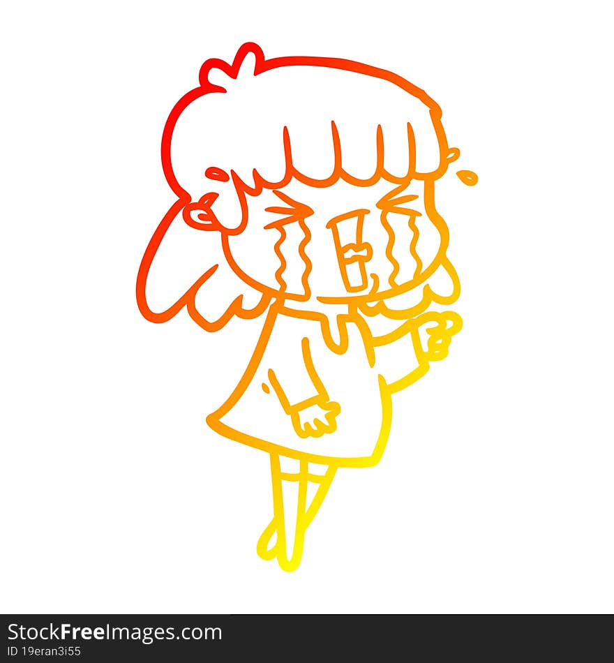 warm gradient line drawing cartoon woman in tears