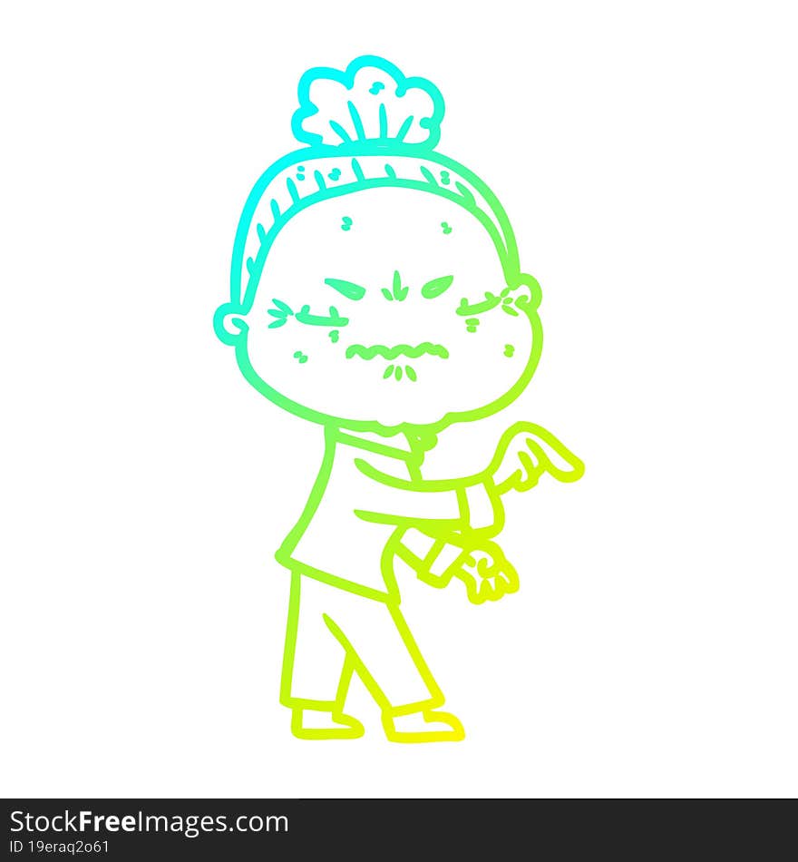 Cold Gradient Line Drawing Cartoon Annoyed Old Lady