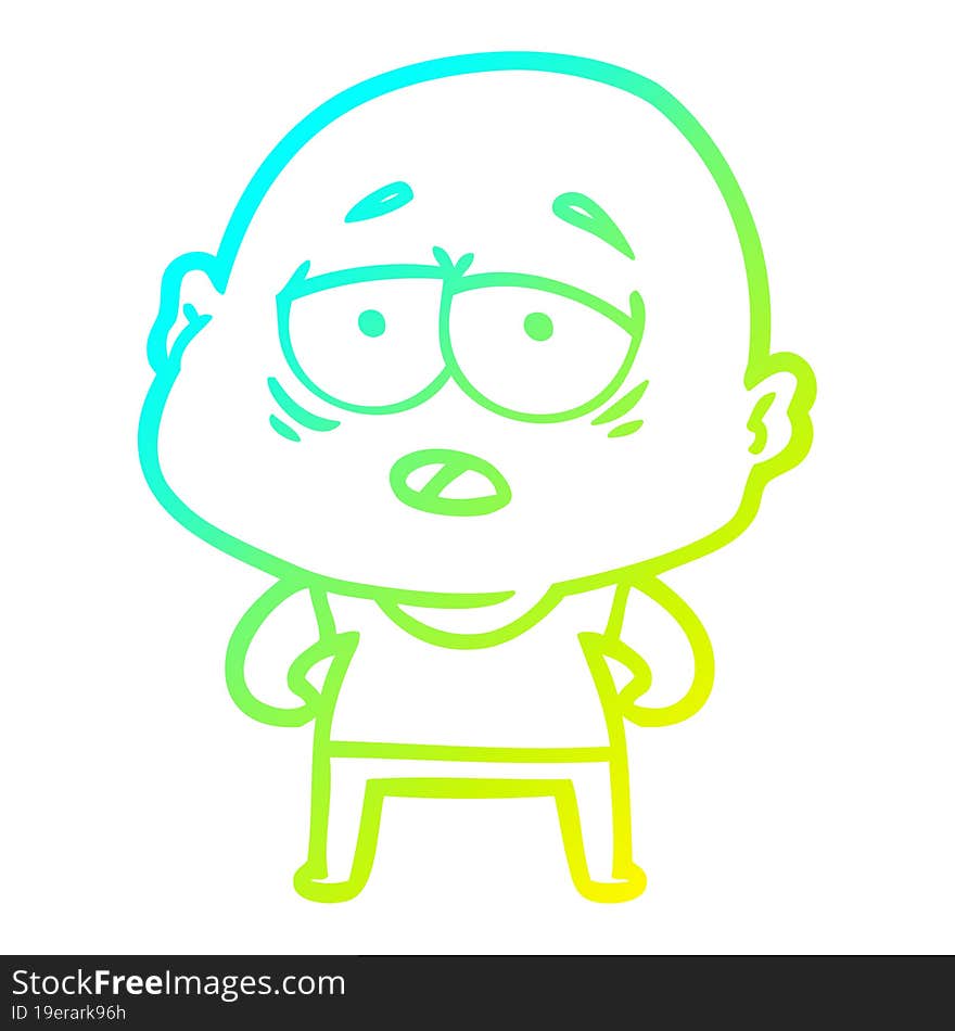 cold gradient line drawing cartoon tired bald man