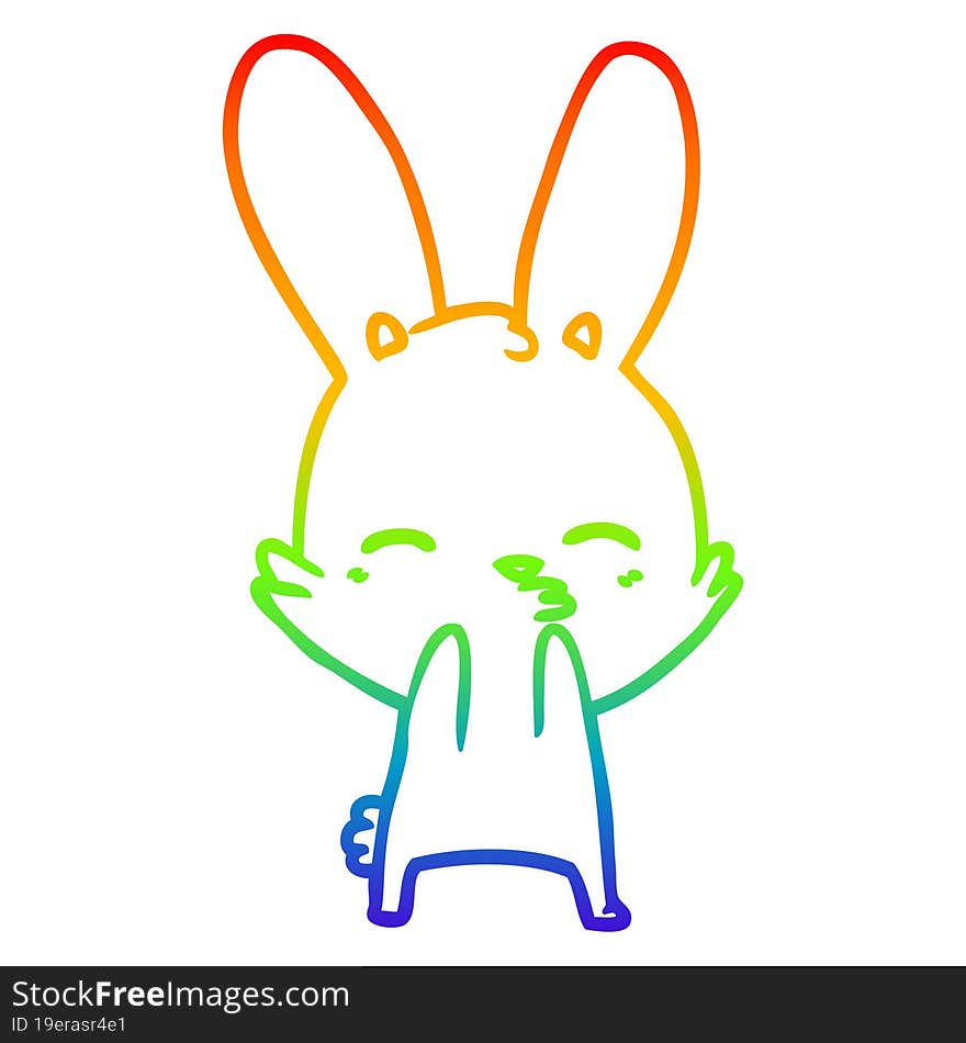 Rainbow Gradient Line Drawing Curious Bunny Cartoon