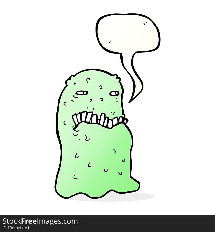 cartoon gross ghost with speech bubble