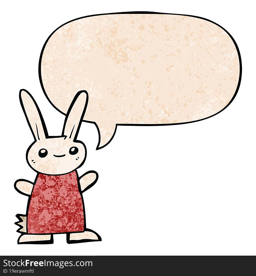 cute cartoon rabbit with speech bubble in retro texture style