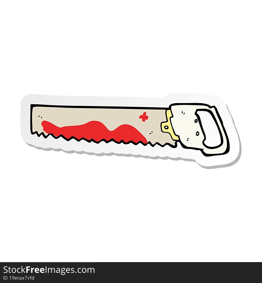 sticker of a cartoon bloody saw