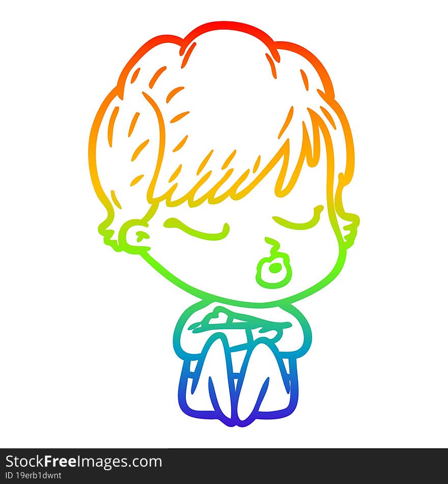 rainbow gradient line drawing cartoon woman with eyes shut