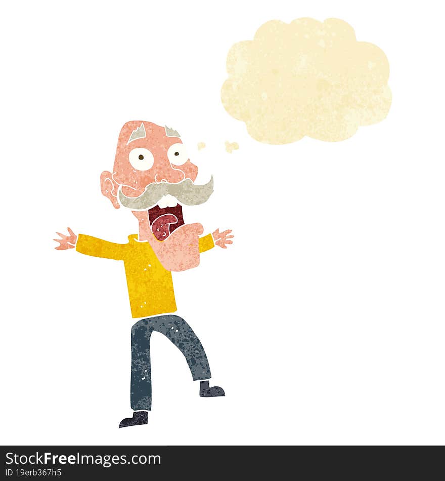 cartoon shocked old man with thought bubble