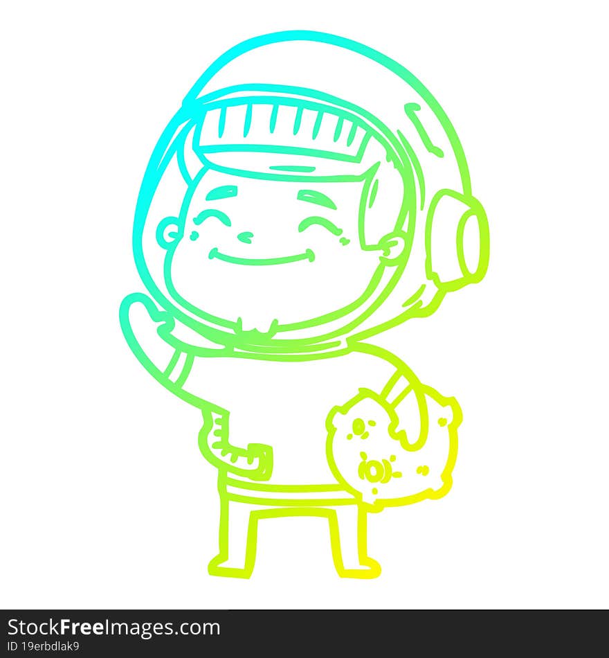 cold gradient line drawing of a happy cartoon astronaut