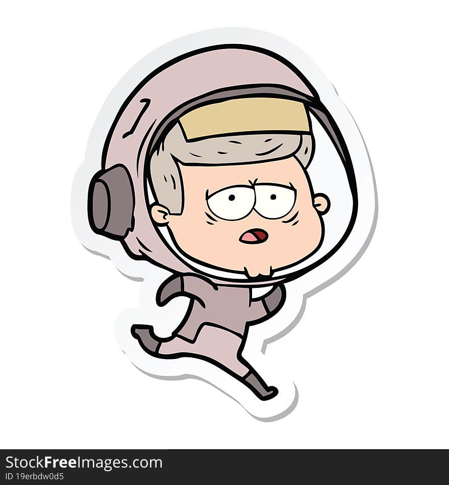 sticker of a cartoon tired astronaut