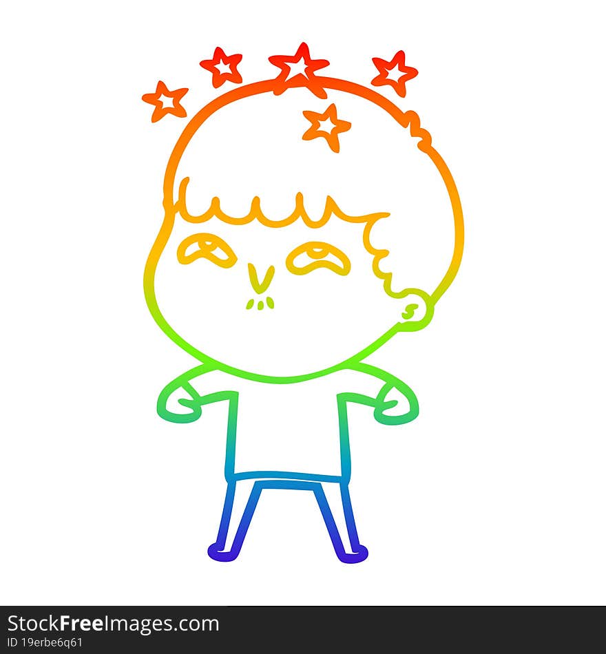 Rainbow Gradient Line Drawing Cartoon Amazed Boy