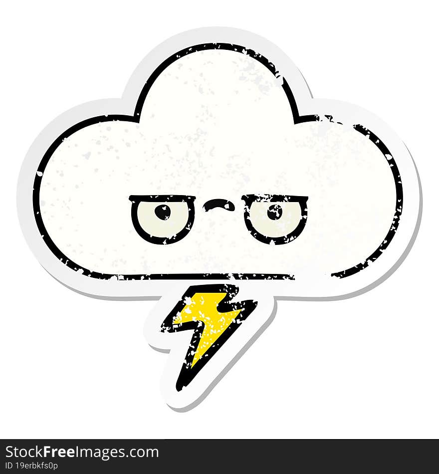 distressed sticker of a cute cartoon storm cloud