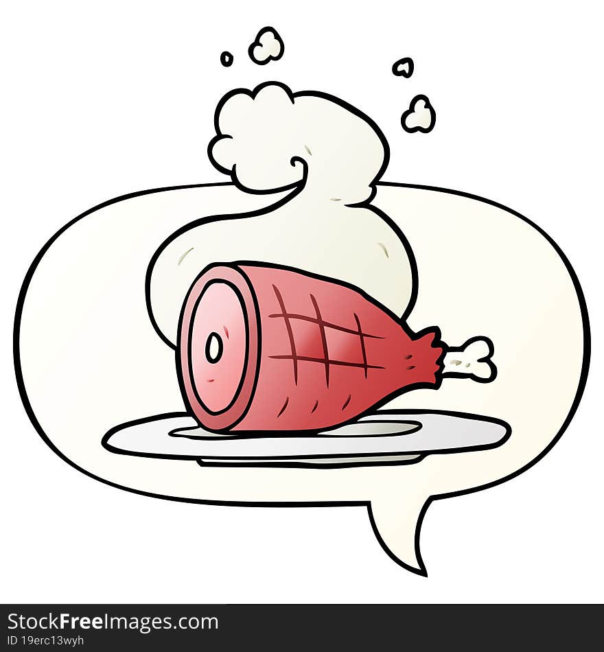 cartoon cooked meat and speech bubble in smooth gradient style