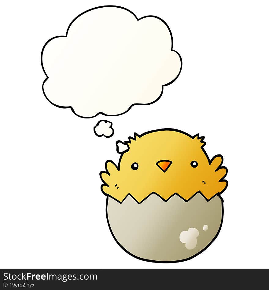 Cartoon Chick Hatching From Egg And Thought Bubble In Smooth Gradient Style