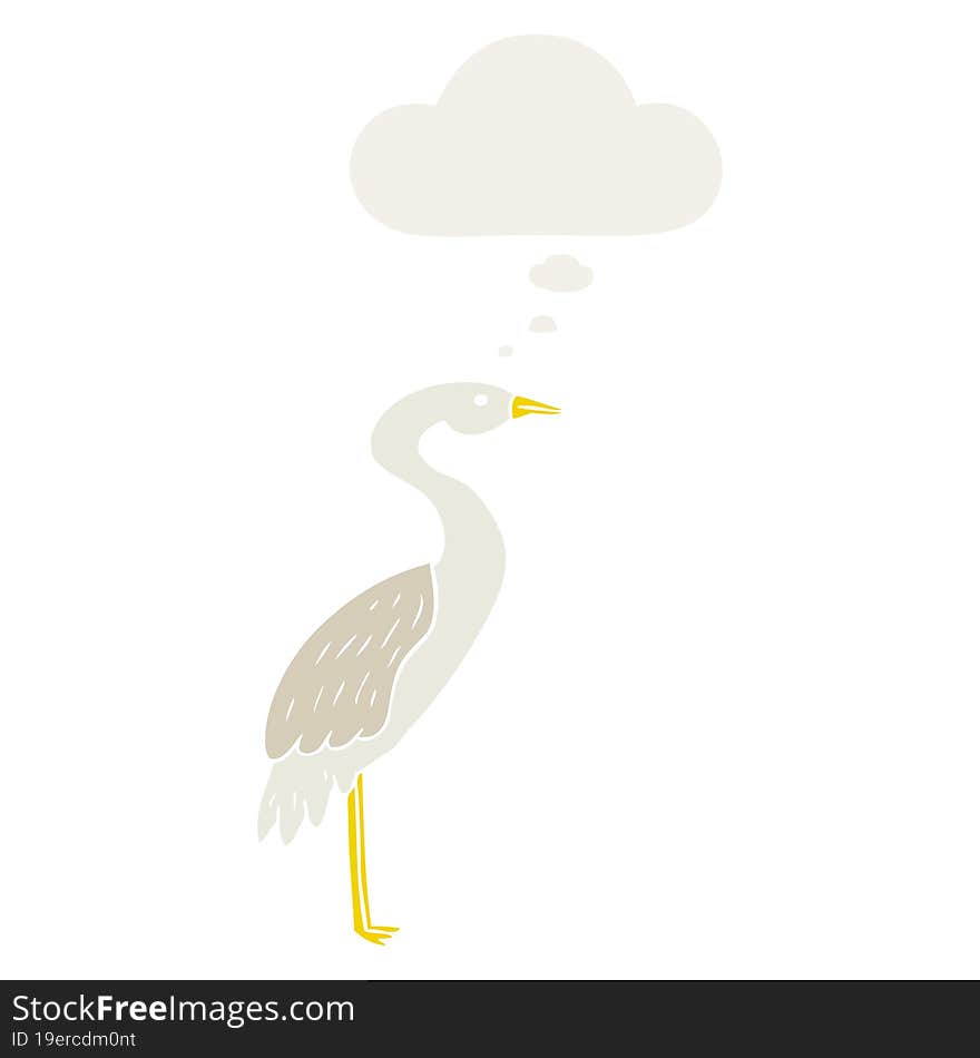 cartoon stork and thought bubble in retro style