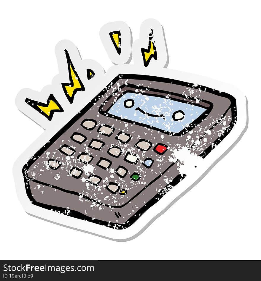 distressed sticker of a cartoon calculator