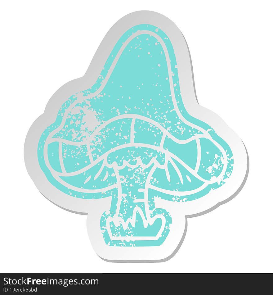 distressed old cartoon sticker of a single mushroom. distressed old cartoon sticker of a single mushroom