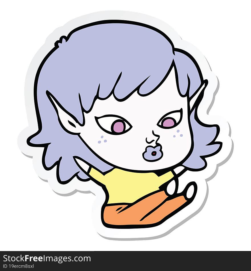 Sticker Of A Pretty Cartoon Elf Girl