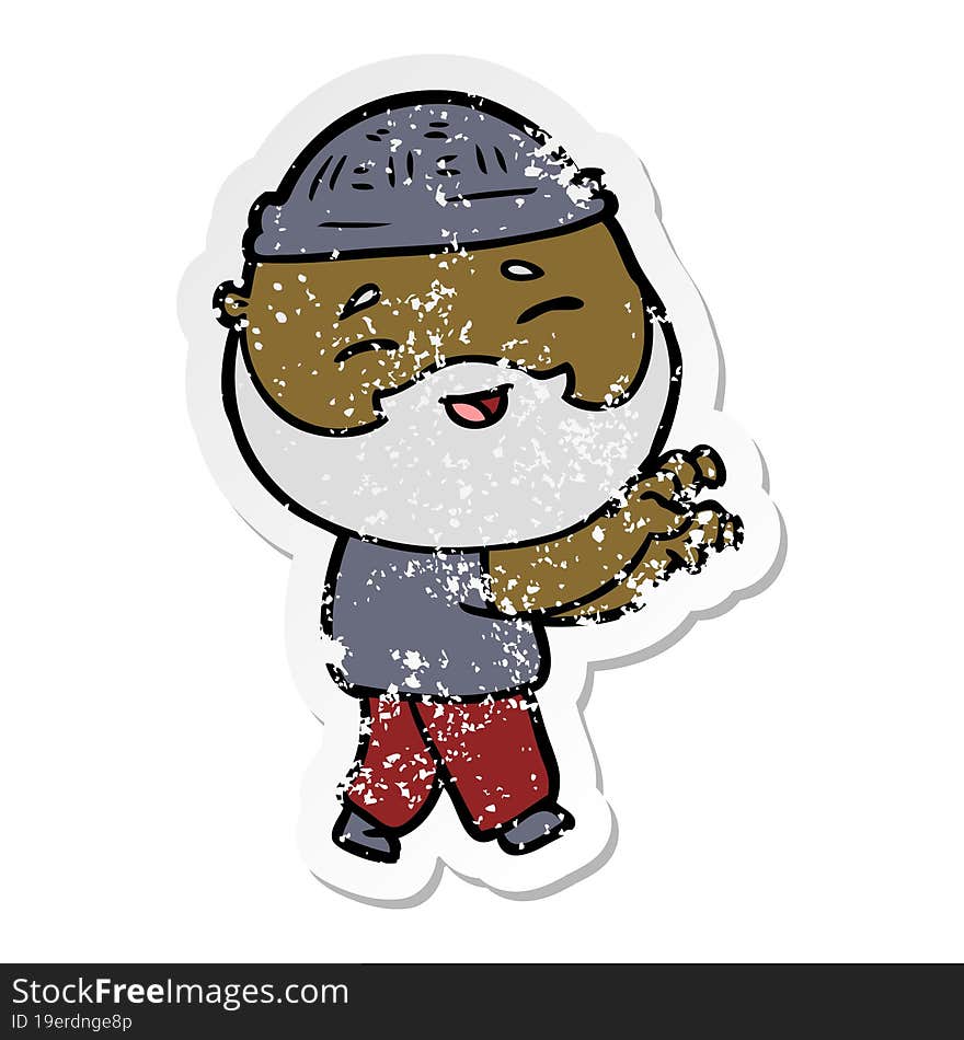 Distressed Sticker Of A Cartoon Happy Bearded Man