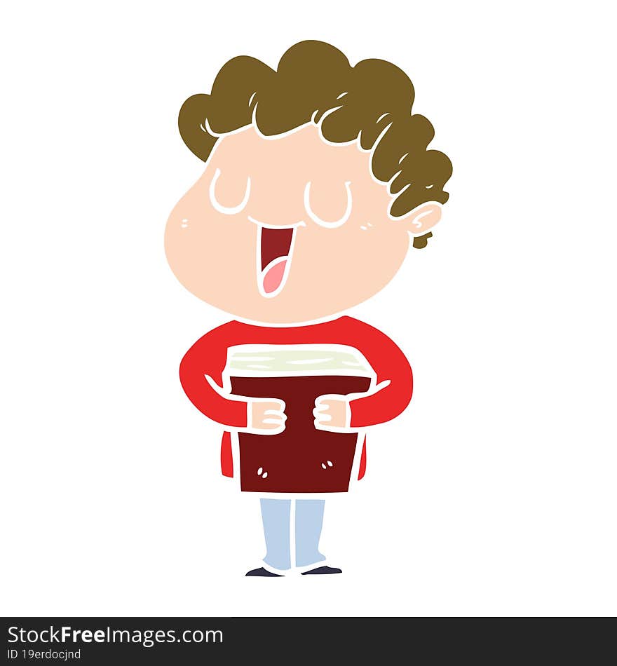 Laughing Flat Color Style Cartoon Man With Book