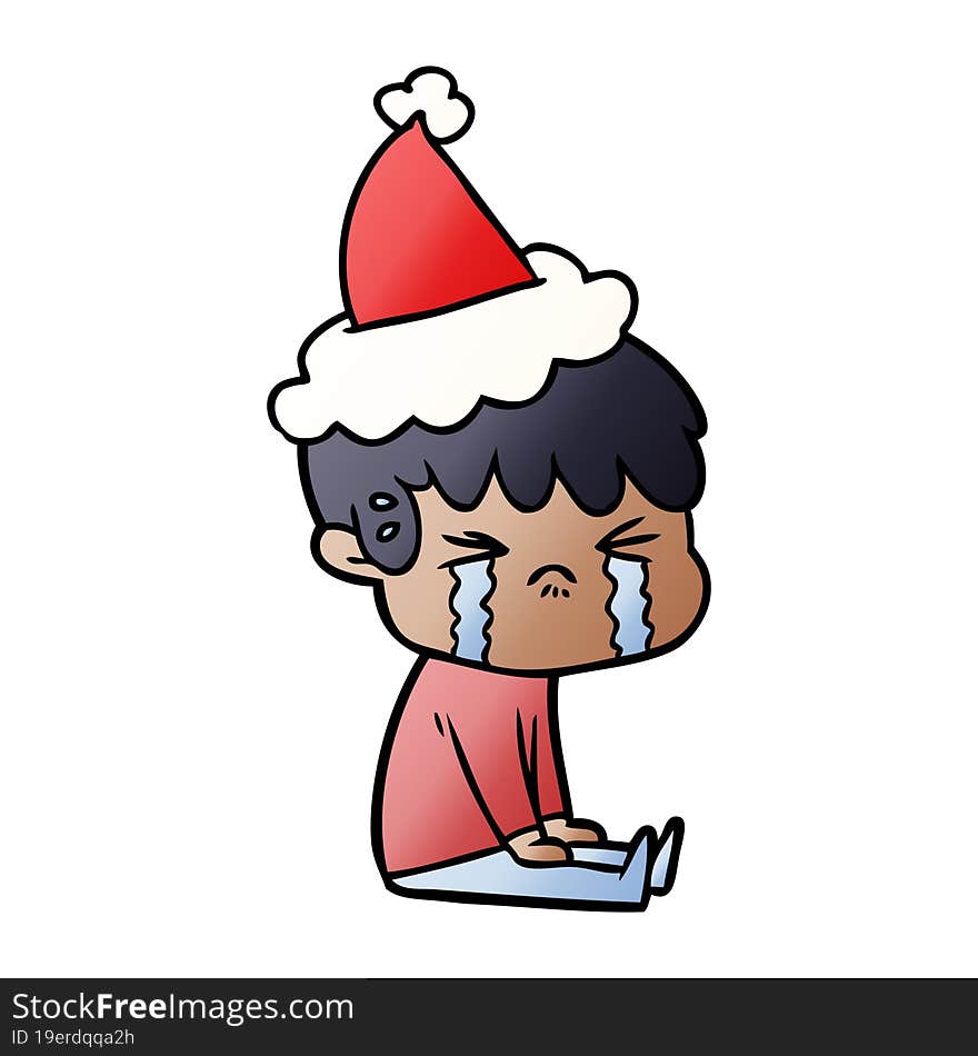 Gradient Cartoon Of A Boy Crying Wearing Santa Hat