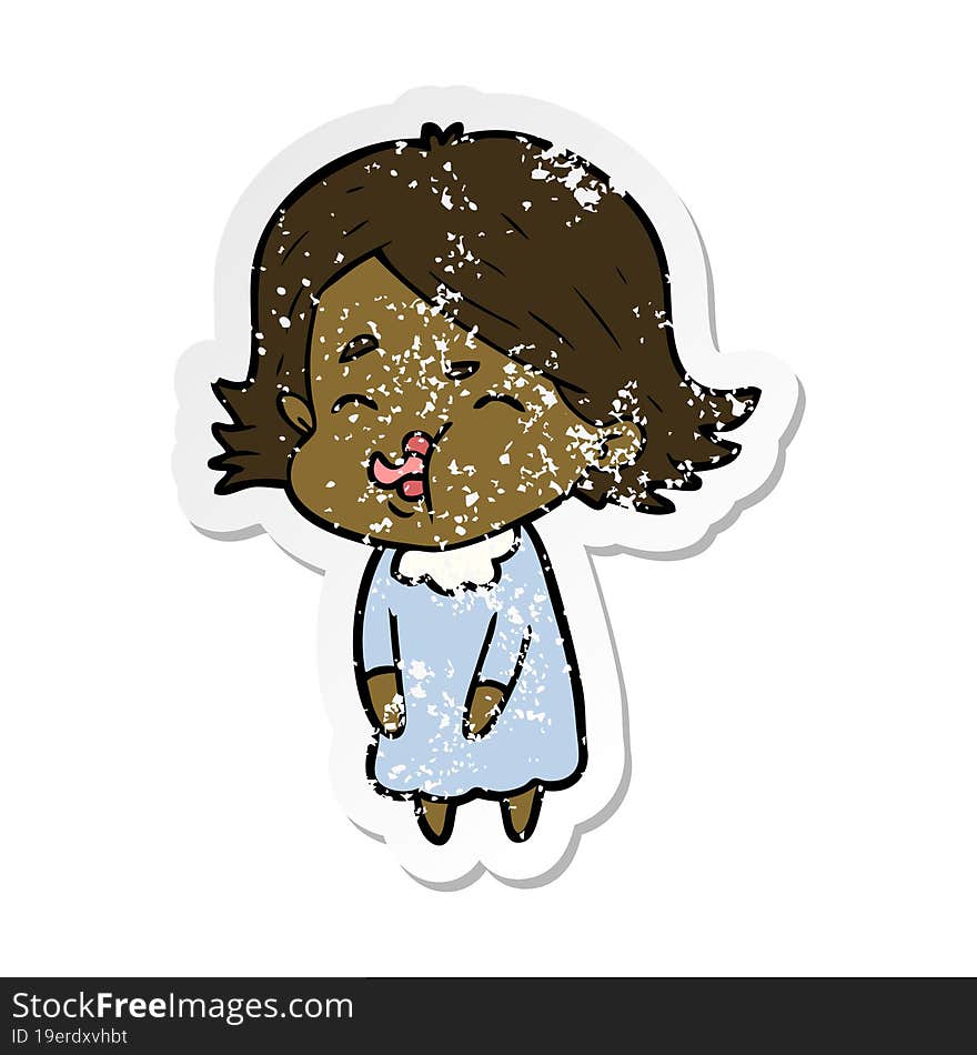 Distressed Sticker Of A Cartoon Girl Pulling Face