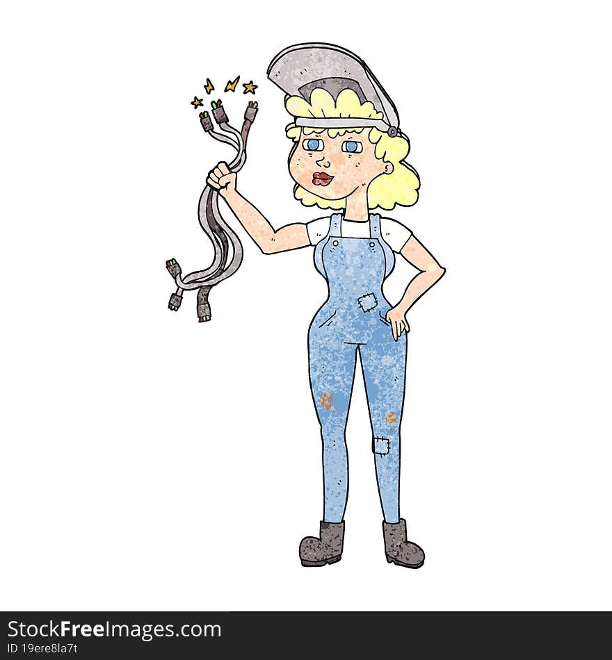 Textured Cartoon Electrician Woman