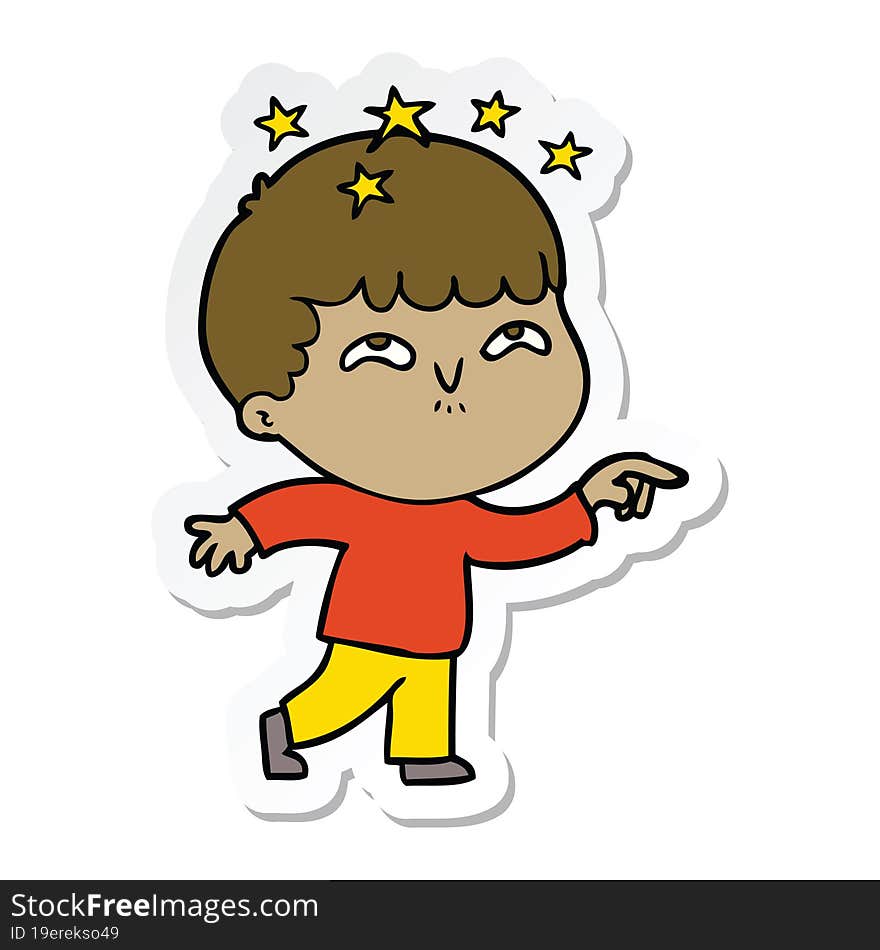 sticker of a cartoon amazed boy