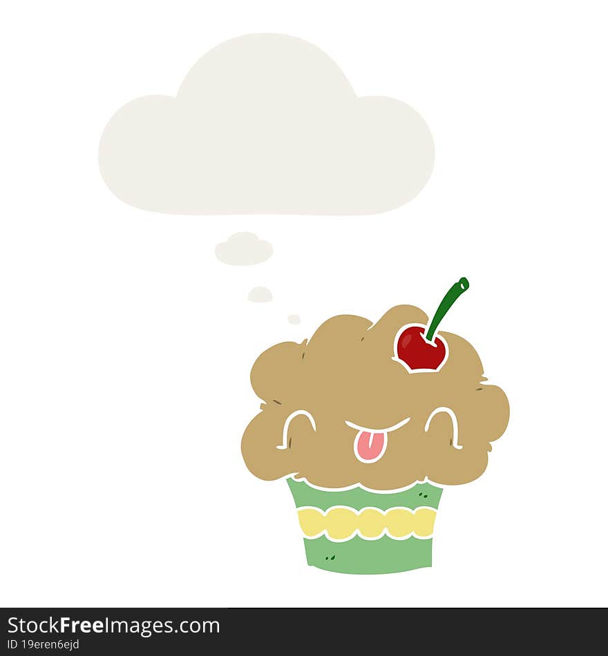 cartoon cupcake with thought bubble in retro style