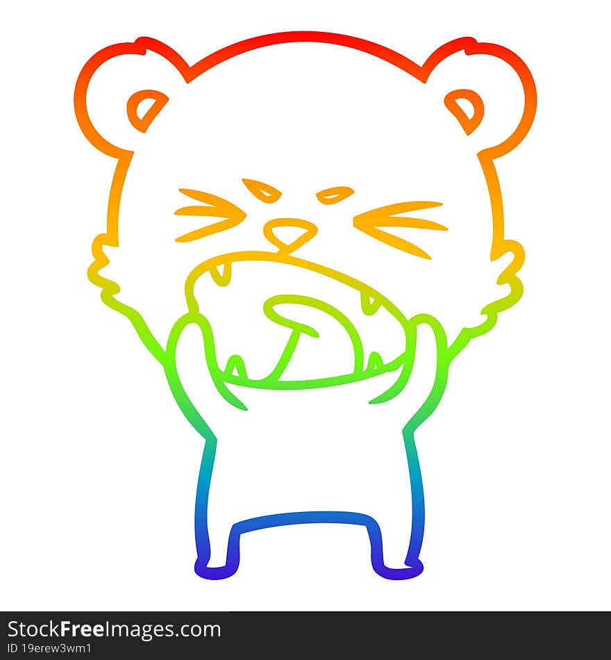 Rainbow Gradient Line Drawing Angry Cartoon Bear